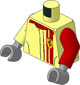 Minifig Torso with Arms and Hands with Race Suit with Ferrari Logos and Red Vertical Lines Pattern