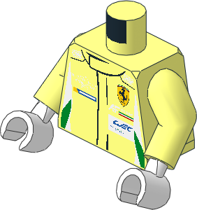 Minifig Torso with Arms and Hands with Race Suit with Logos and Tricolor Stripes Pattern