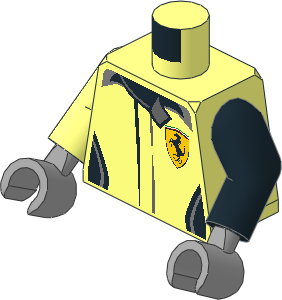 Minifig Torso with Arms and Hands with Race Suit with Ferrari Logos and Black Pockets and Waves Pattern