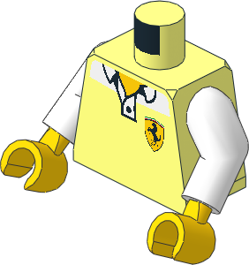 Minifig Torso with Arms and Hands with Ferrari Logo and White Collar Pattern