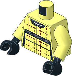 Minifig Torso with Arms and Hands with Race Suit with Porsche Logos, Dark Red Crosses and Dots and Black Stripes Pattern