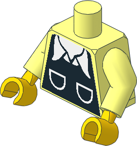 Minifig Torso with Arms and Hands with Town Vest with Pockets and White Shirt Collar Sticker