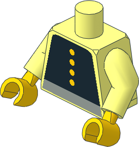 Minifig Torso with Arms and Hands with Yellow Buttons and Grey Belt Sticker