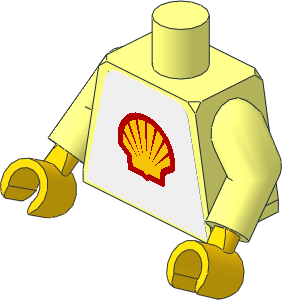 Minifig Torso with Arms and Hands with Shell Logo on White Background Sticker
