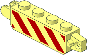 Hinge Brick  1 x  4 Locking Double, Two Finger End with 9 Teeth with Red Stripes Pattern