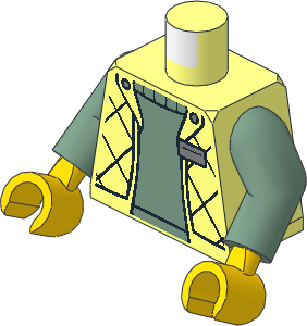 Minifig Torso with Arms and Hands with Bodywarmer with Silver Badge over Sand Green Sweater Pattern