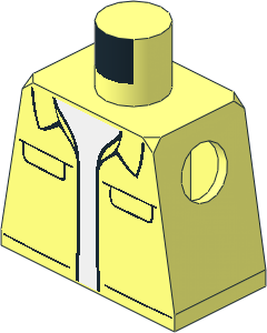 Minifig Torso with Jacket with Black Outlined Collar and Pockets over White Shirt Pattern