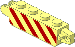 Hinge Brick  1 x  4 Locking Double, Two Finger End with 9 Teeth with Red Stripes Type 2 Pattern