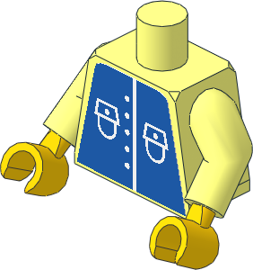 Minifig Torso with Arms and Hands with Blue Shirt with Five Buttons Sticker