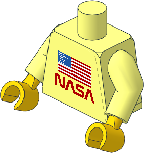 Minifig Torso with Arms and Hands with United States Flag and NASA Worm Logo Sticker