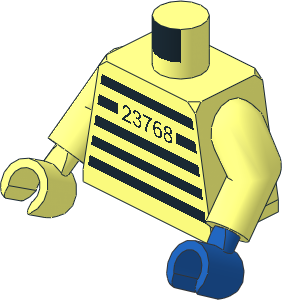Minifig Torso with Arms and Blue Left Hand with Jail Stripes and "23768" Pattern