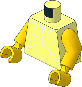 Minifig Torso with Yellow Arms and Hands with Straight Zipper Jacket Pattern