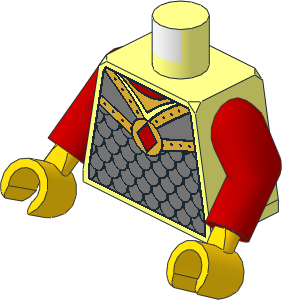 Minifig Torso with Red Arms and Hands with Scale Mail and Red Diamond Amulet Pattern