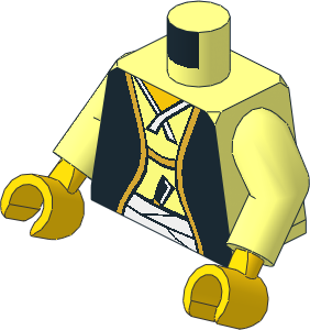 Minifig Torso with Arms and Hands with Yellow Neck, Samurai Robe, Sash and Dagger Pattern
