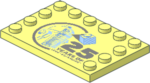 Plate  4 x  6 with 12 Studs on Three Edges with Blue R2-D2 Figure and Silver "25 YEARS OF STAR WARS" Pattern