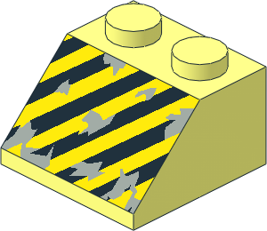 Slope Brick 45  2 x  2 with Worn Out Black and Yellow Danger Stripes Pattern
