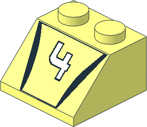 Slope Brick 45  2 x  2 with White "4" and Black Frame Pattern