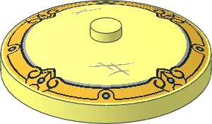 Dish  4 x  4 Inverted with Light Bluish Grey Scratches and Metallic Gold Decorative Border Pattern