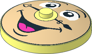 Dish  4 x  4 Inverted with Black Eyebrows and Clock Hands, White Eyes and Open Mouth Smile with Dark Pink Tongue on Tan Background Pattern