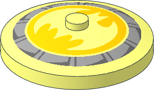 Dish  4 x  4 Inverted with Batman Logo on Yellow Background and Light and Dark Bluish Grey Fan Pattern