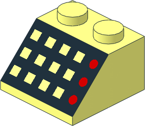 Slope Brick 45  2 x  2 with 12 Buttons and  3 Red Lamps on Black Panel Pattern