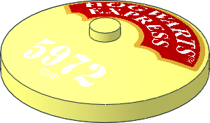 Dish  4 x  4 Inverted with White "HOGWARTS EXPRESS" on Red Background with Metallic Gold Frame and White "5972" and "(C) WB" Pattern