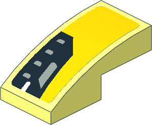 Slope Brick Curved  2 x  1 with Black Headlamp on Yellow Background Right Sticker