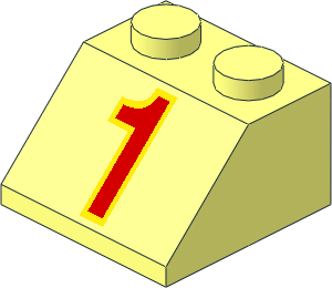 Slope Brick 45  2 x  2 with Red "1" in Yellow Outline Pattern