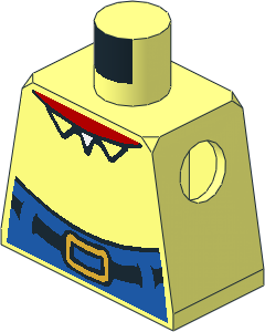 Minifig Torso with High Waist Blue Pants, Gold Buckle, Open Collar and Red Neck Pattern