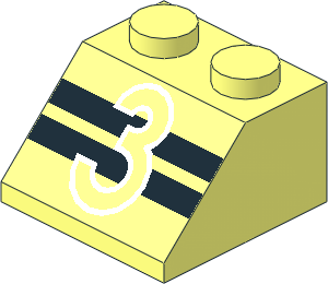 Slope Brick 45  2 x  2 with "3" over Black Stripes Pattern