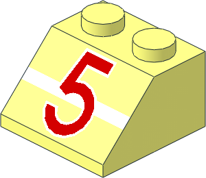 Slope Brick 45  2 x  2 with Red/White "5" and White Stripe Pattern