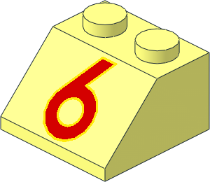 Slope Brick 45  2 x  2 with Red/Yellow "6" Pattern