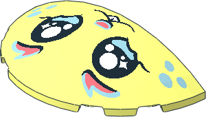 Brick  3 x  6 x  1 Semi Circle with Curved Top with Black Eyes with Highlights, Coral Eyebrows and Nose, Metallic Light Blue Spots on Cheeks, White Buck Teeth Pattern