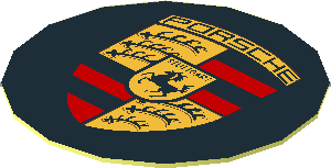 Sticker  0.8 x  0.8 Round with Porsche Logo Badge on Black Background