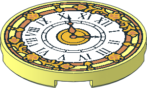 Tile  3 x  3 Round with White Clock Face, Copper and Gold Hands and Border and Black Roman Numerals Pattern