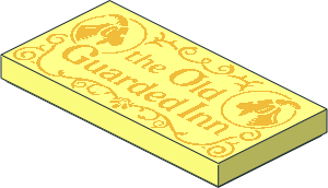 Tile  2 x  4 with Gold "the Old Guarded Inn", Goats and Filigree Pattern