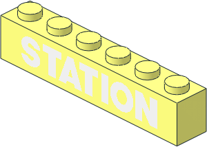Brick  1 x  6 without Centre Studs with White "STATION" Pattern