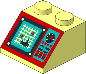 Slope Brick 45  2 x  2 with Aquazone Control Panel Pattern - Red/Black Panel with Dark Turquoise Background