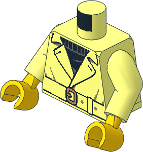 Minifig Torso with Arms and Hands with Trench Coat over Black Sweater and Belt with Copper Buckle Pattern