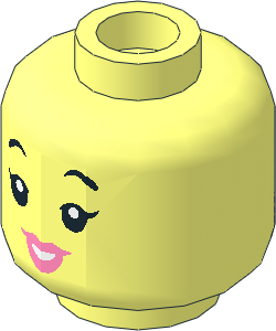 Minifig Head with Pink Lips, Smile / Cheerful Pattern 2-Sided Pattern