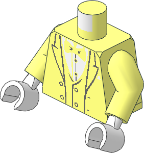 Minifig Torso with Arms and White Hands with Tuxedo, White Shirt and Black Bow Tie Pattern