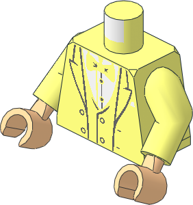 Minifig Torso with Arms and Light Nougat Hands with Tuxedo, White Shirt and Black Bow Tie Pattern