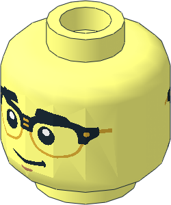 Minifig Head with Eyebrows, Half-Rimmed Glasses, Smirk / Wink with Open Mouth Smile 2-Sided Pattern