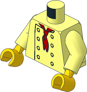 Minifig Torso with Arms and Hands with Chef Jacket with 8 Buttons without Wrinkles and Long Red Neckerchief Pattern