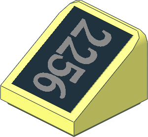 Slope Brick 31  1 x  1 x 0.667 with Metallic Silver "2256" on Black Background Right Sticker