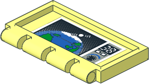 Hinge Tile  2 x  4 with Planet Earth and Satellite on Monitor with Buttons and "38" Sticker on Bottom