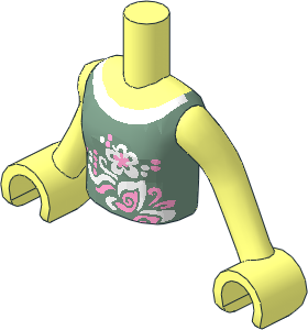 Figure Friends Girl Torso with Arms with Sand Green Vest Top with Flower and Butterfly Pattern