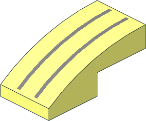 Slope Brick Curved  2 x  1 with  2 Metallic Silver Lines Pattern