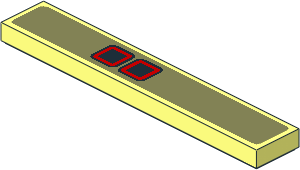 Tile  1 x  6 with 2 Black Rectangles with Red and Black Border on Olive Green Sticker