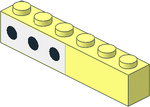 Brick  1 x  6 with  3 Black Spots on White Background Left Sticker